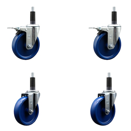 Service Caster 5'' SS Solid Poly Swivel 1'' Expanding Stem Caster Set 2 Total Lock Brakes, 4PK SCC-SSEXTTL20S514-SPUS-2-S-2-1